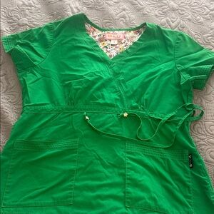 koi Bright Green Wrap Tunic with Floral Lining